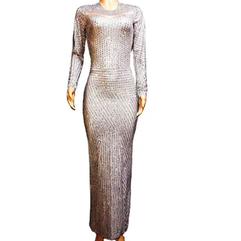 Sparkly Kristali Dolga Obleka Ženske Večer Stranka Okrasnih Obleke Rojstni Dan Praznovanje Obleka Za Nočni Klub Fazi Kostumi Slike 0