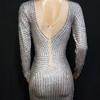 Sparkly Kristali Dolga Obleka Ženske Večer Stranka Okrasnih Obleke Rojstni Dan Praznovanje Obleka Za Nočni Klub Fazi Kostumi Slike 5