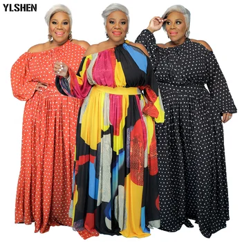 Tiskanje Dolg Rokav Maxi Obleko Afriške Obleke za Ženske 2021 Sodijo Oblačila Stranka Dashiki Povodcem Iregular Obleke Haljo Africaine Femme