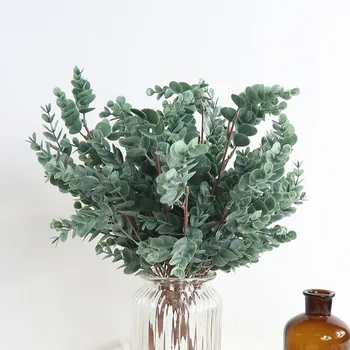 Umetni eucalyptus šopek mehke plastike ponaredek listi zelenih rastlin poroko DIY domov trgovina dekorativne rože