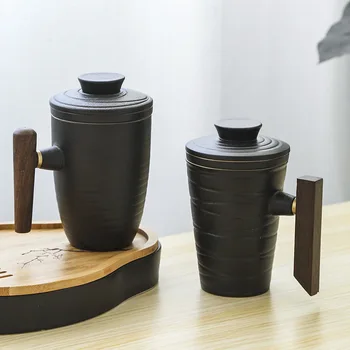 Ustvarjalne Ročno izdelovanje Črne Keramike, Urad Vrč s filtrom in zajema gospodinjstva, keramične skodelice za čaj skodelica kave, mleka vrč japonski stil