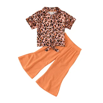 Vroče SaleFashion dekleta obleko jopico gumb Leopard otroci obleko širok noge hlače debelo dva kosa obleke za otroke, dekleta Priporočam